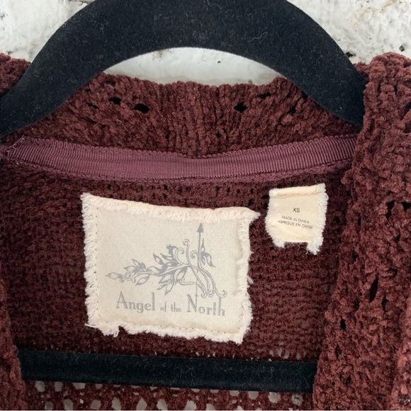 Angel Of The North Anthropologie Maroon Evenie Crochet Cardigan XS - Picture 7 of 11